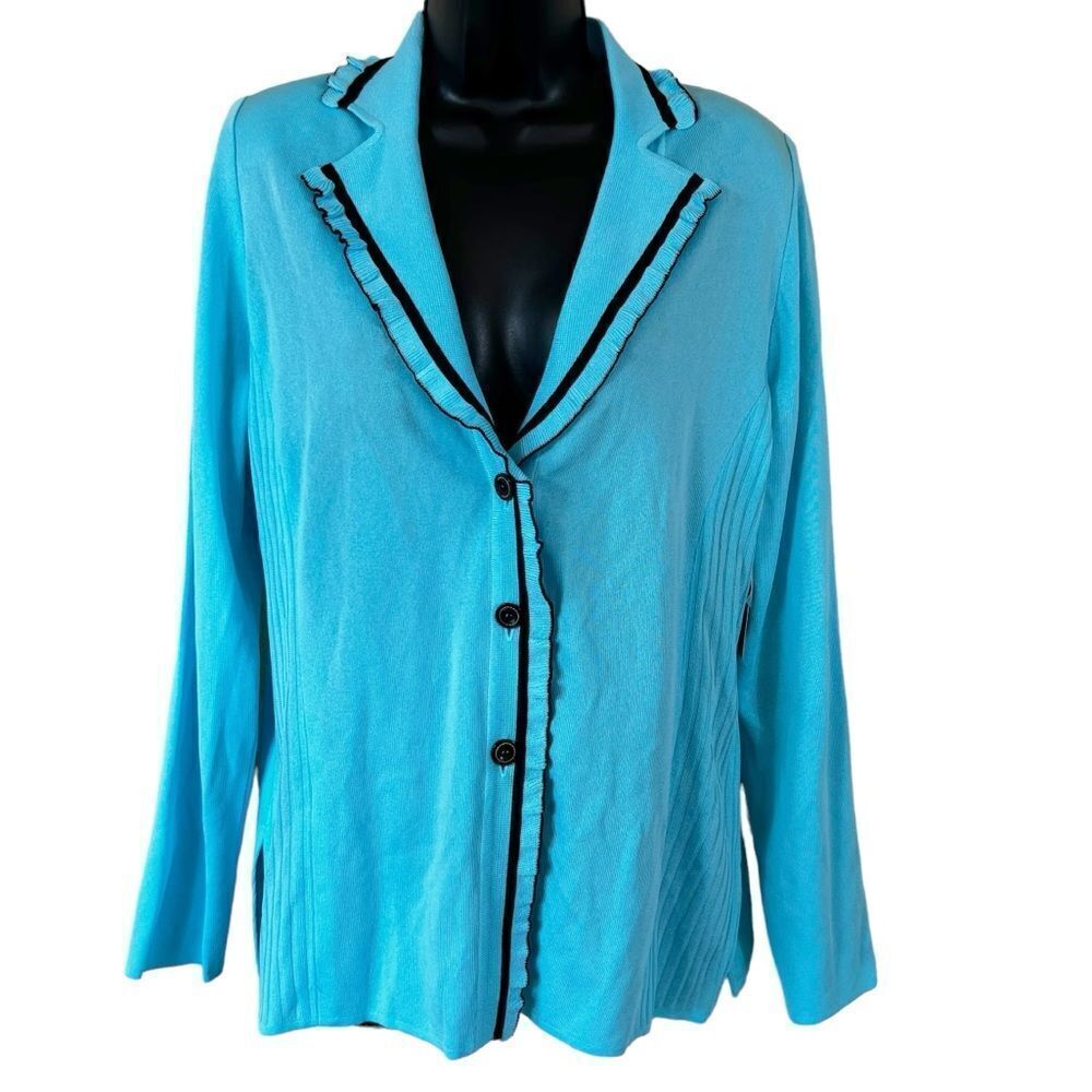 Exclusively Misook Aqua Blue Cardigan blazer